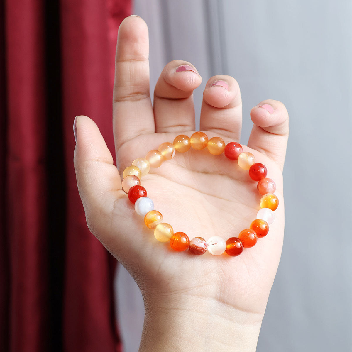 Red Carnelian Round Beads Bracelet