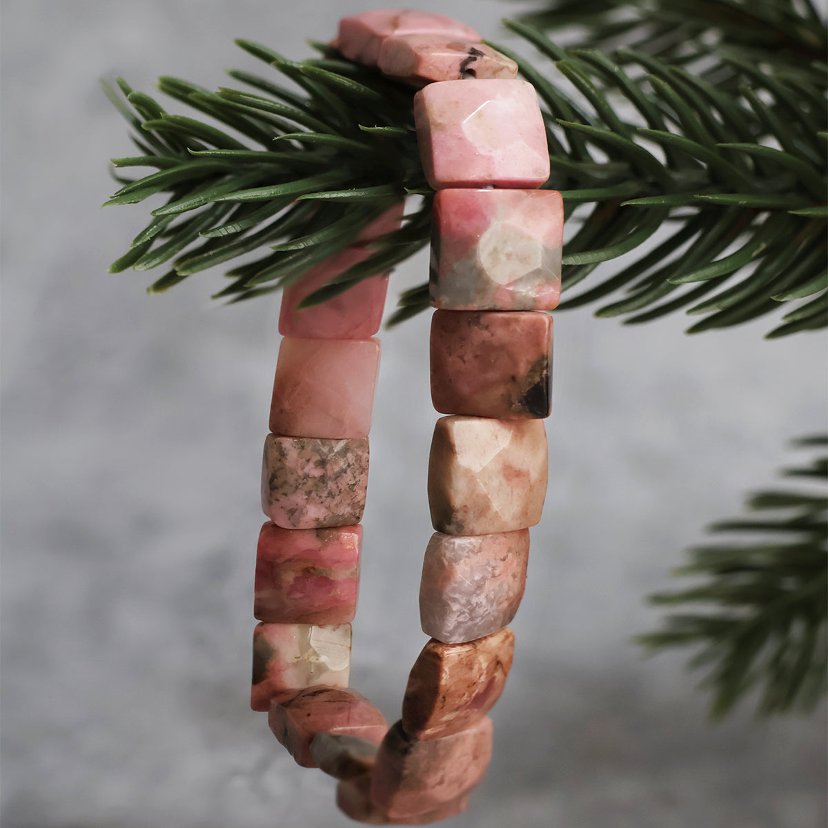 Rhodonite Square Cut Beads Bracelet