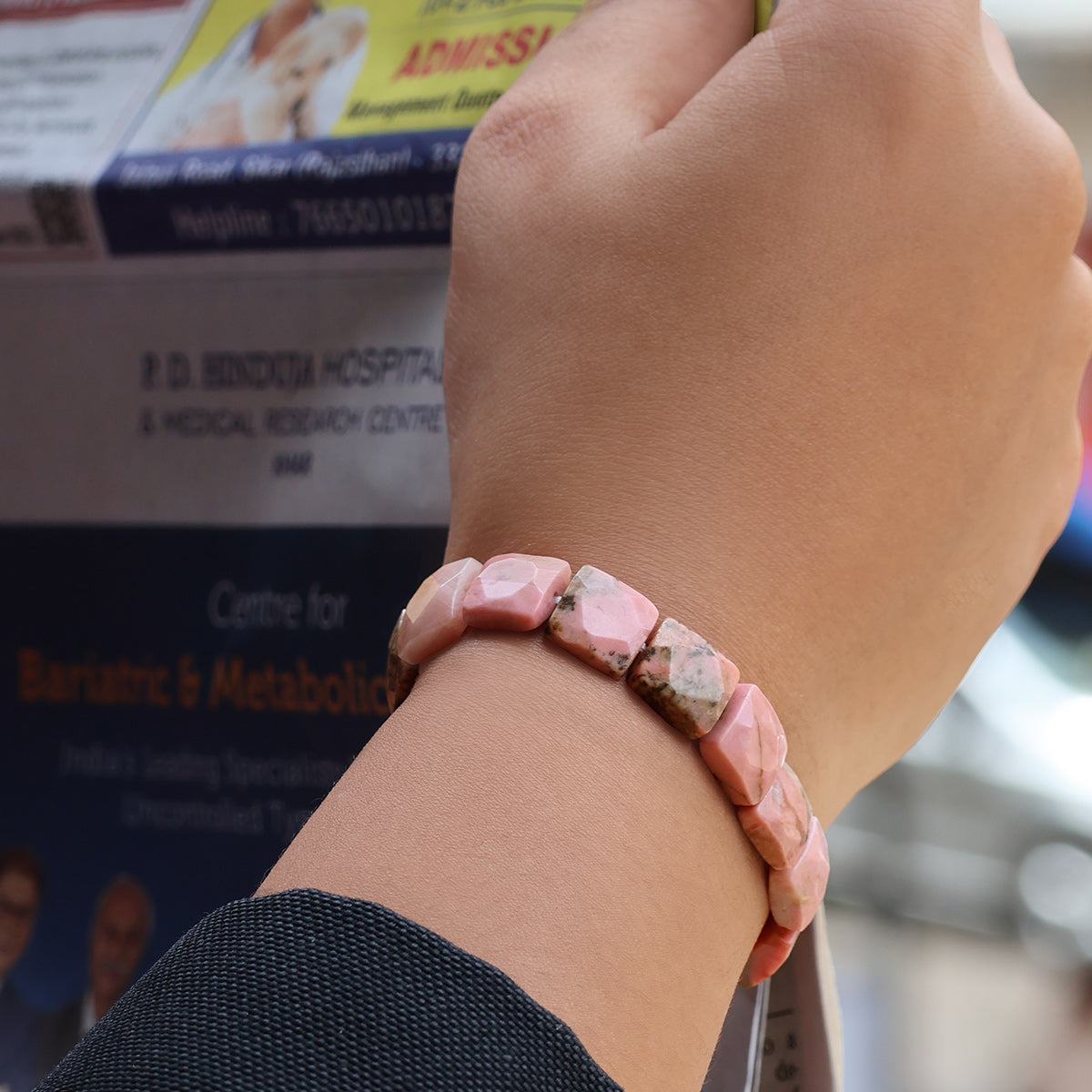 Rhodonite Square Cut Beads Bracelet