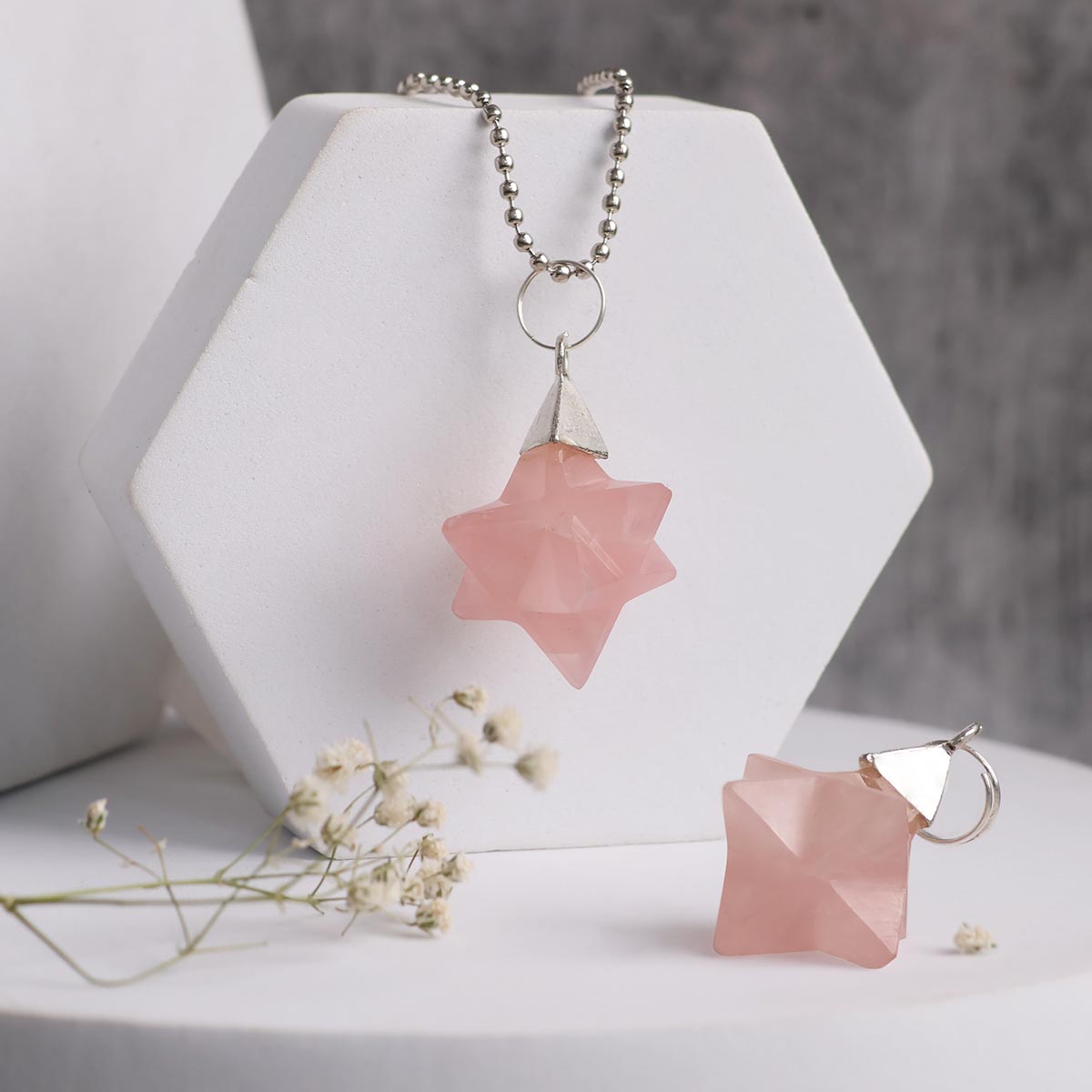 Rose Quartz Merkaba Shape Pendant