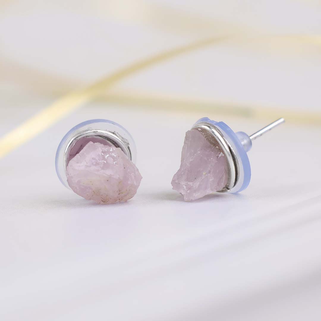 Rose Quartz Raw Studs Earrings