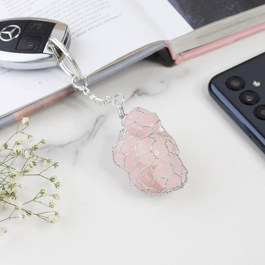 Rose Quartz Tumble Keychain