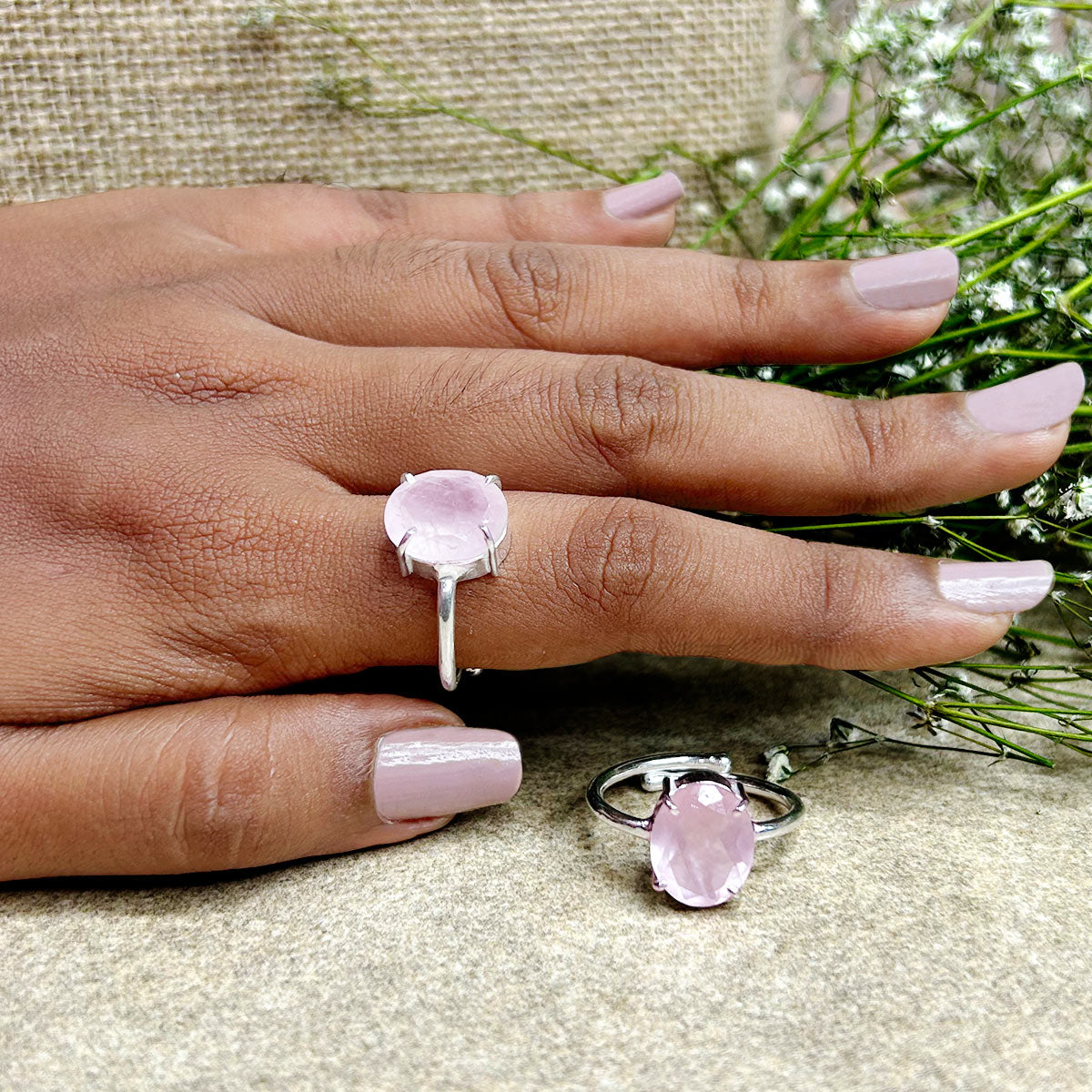 Rose Quartz Faceted Cut Ring