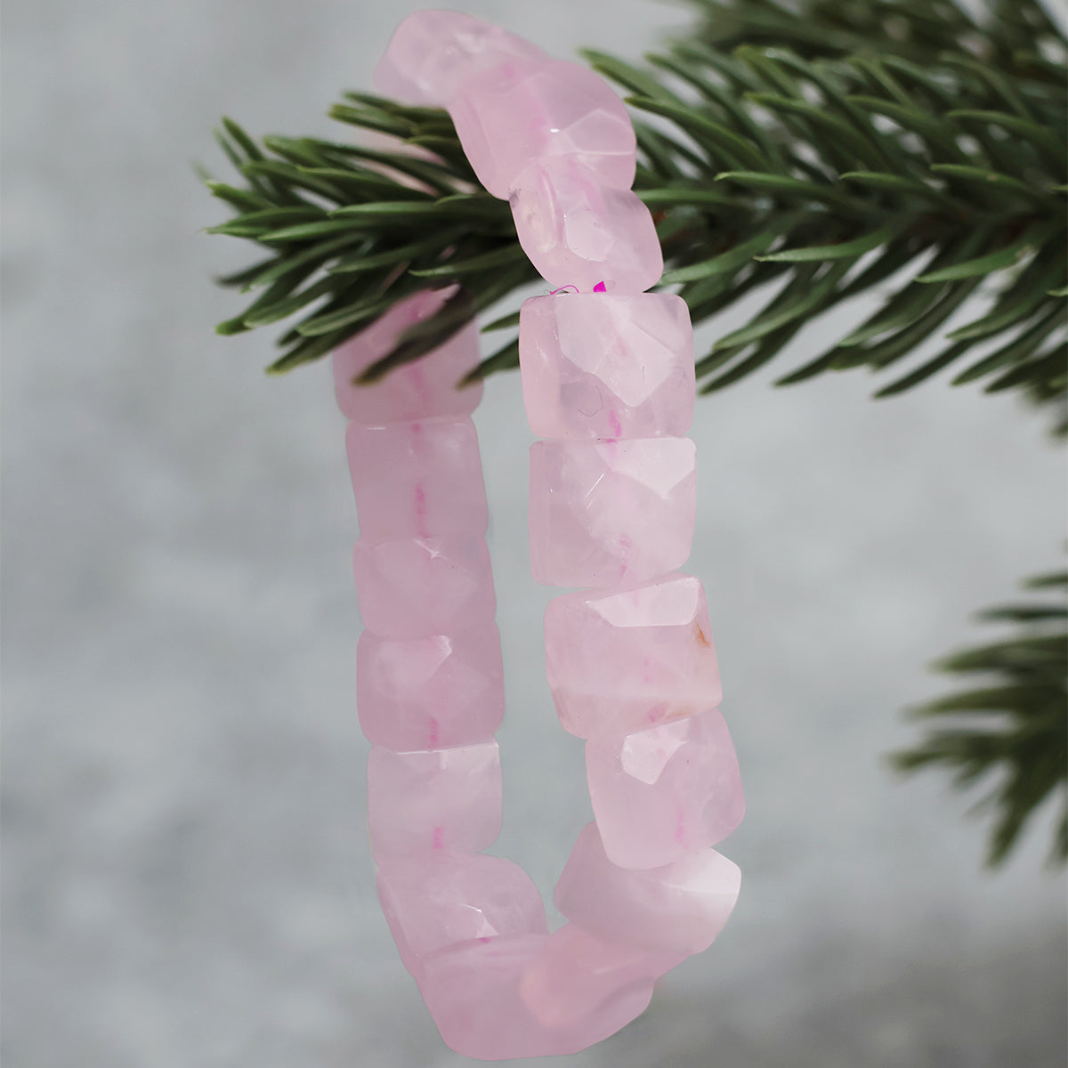 Rose Quartz Square Cut Beads Bracelet