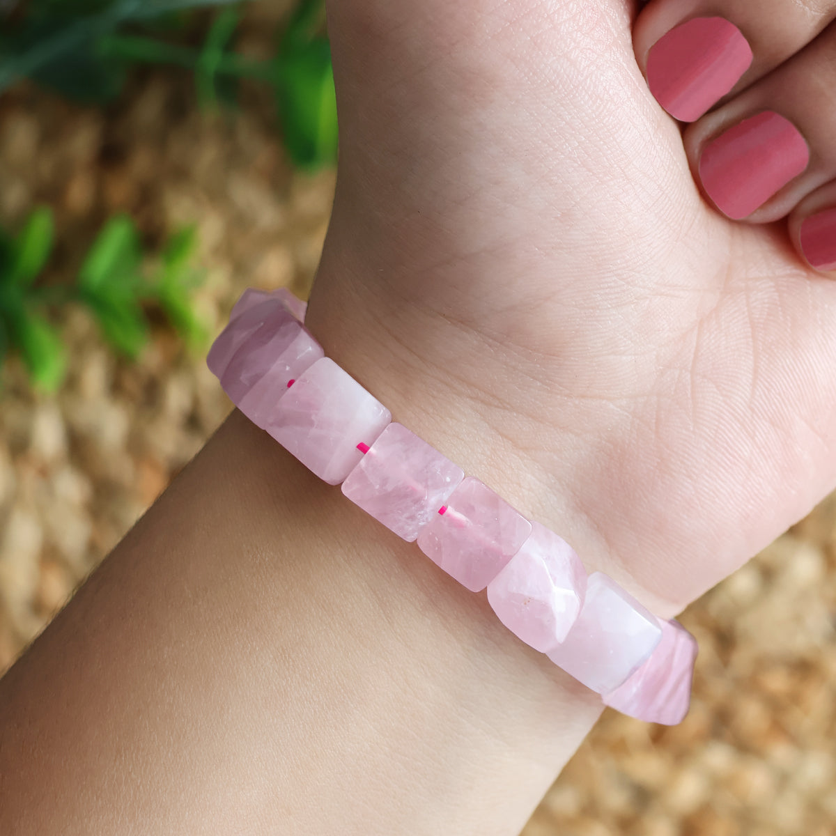 Rose Quartz Square Cut Beads Bracelet