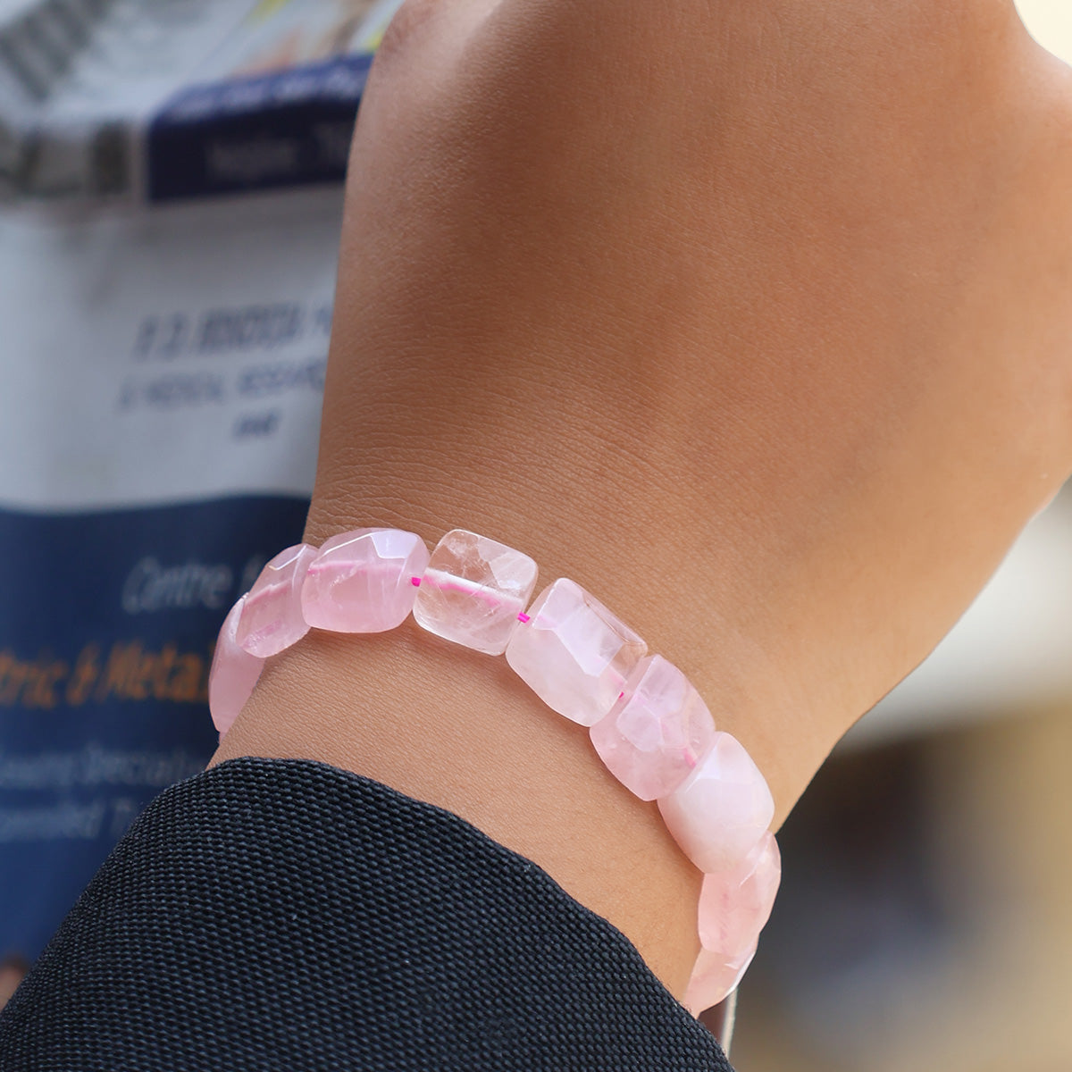 Rose Quartz Square Cut Beads Bracelet