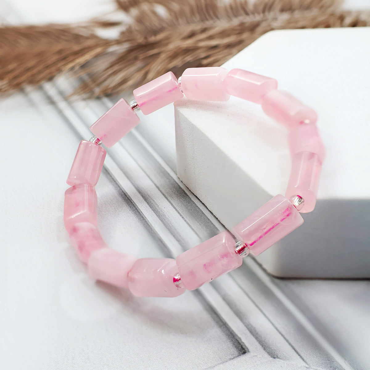 Rose Quartz Tube Beads Bracelet