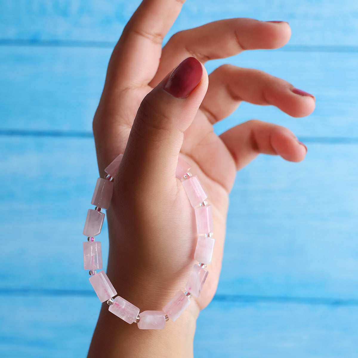 Rose Quartz Tube Beads Bracelet