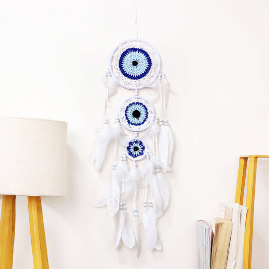 Three Evil Eye Dream Catcher (White)