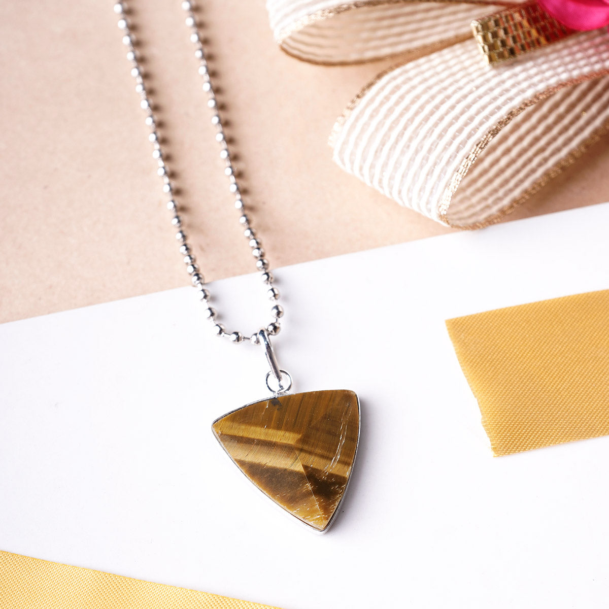 Tiger Eye Crystal Triangle Pendant