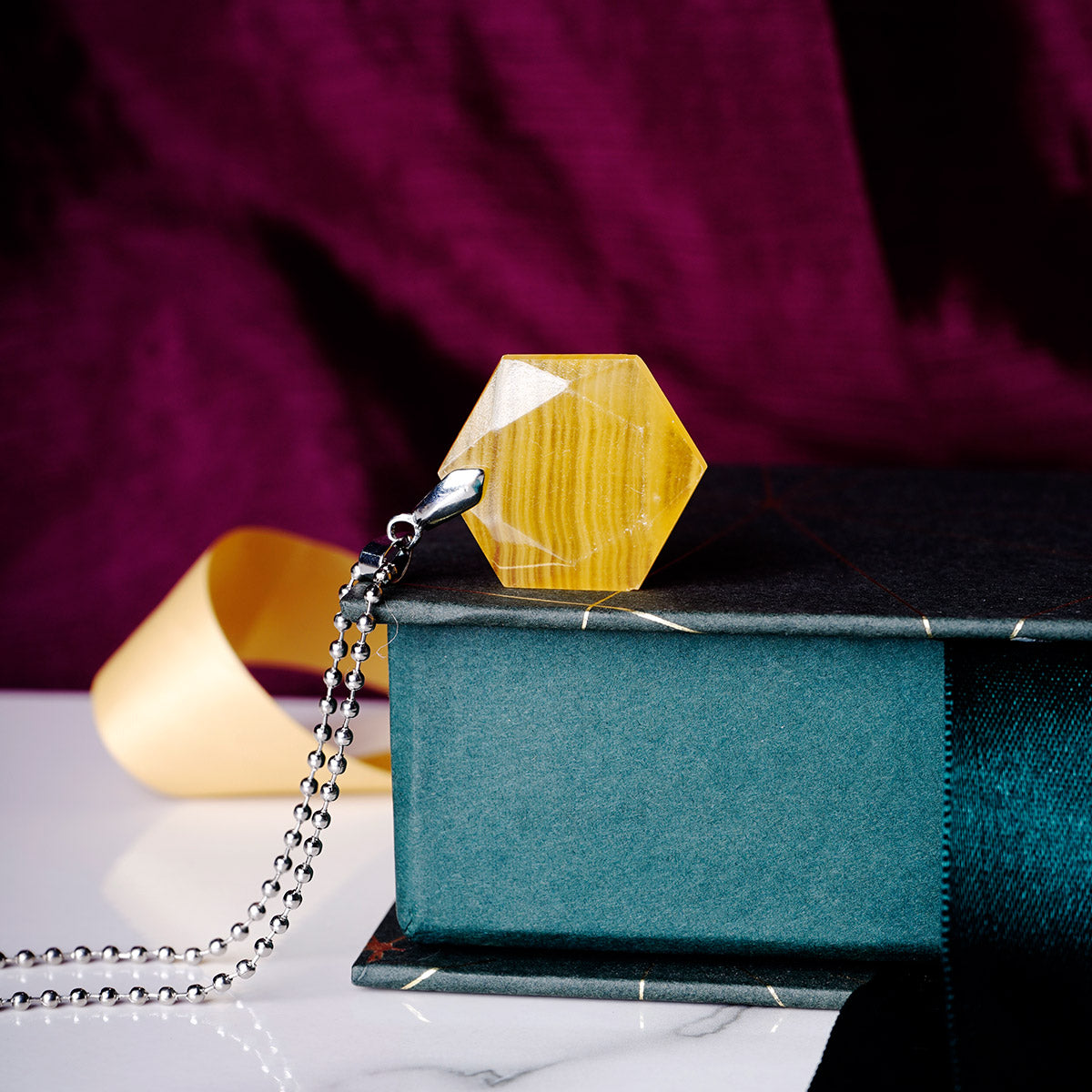 Yellow Calcite  Hexagonal Pendant