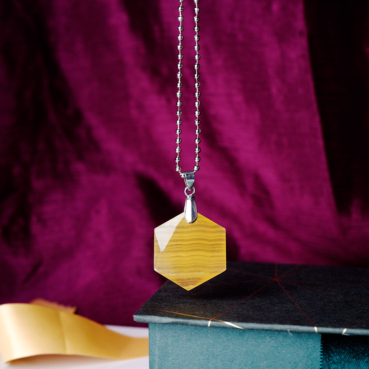 Yellow Calcite  Hexagonal Pendant