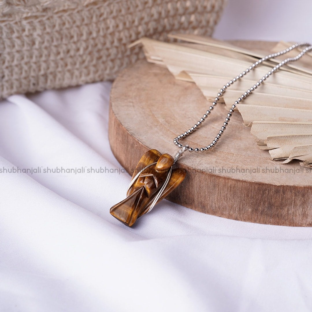 Tiger Eye Wire-Wrapped Angel Pendant