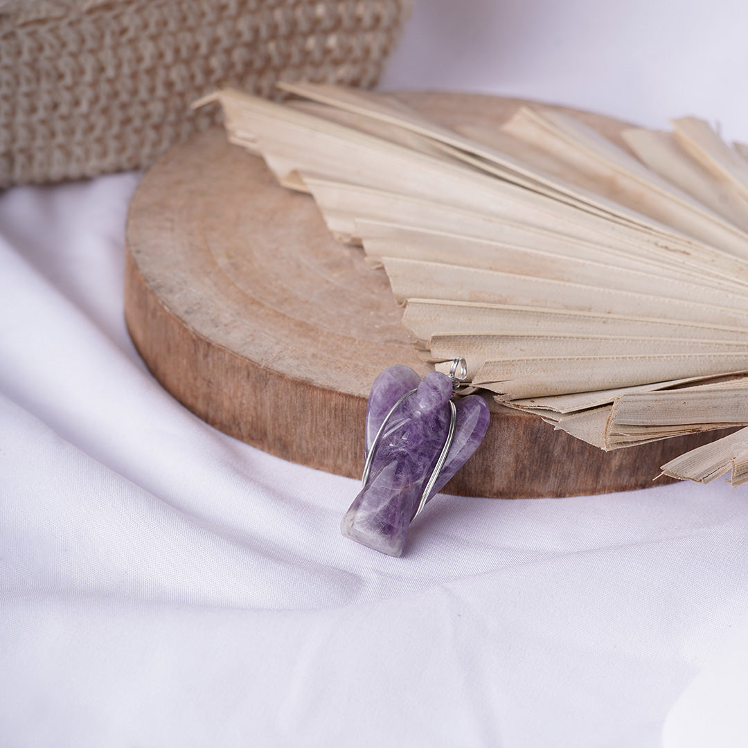 Amethyst Wire-Wrapped Angel Pendant