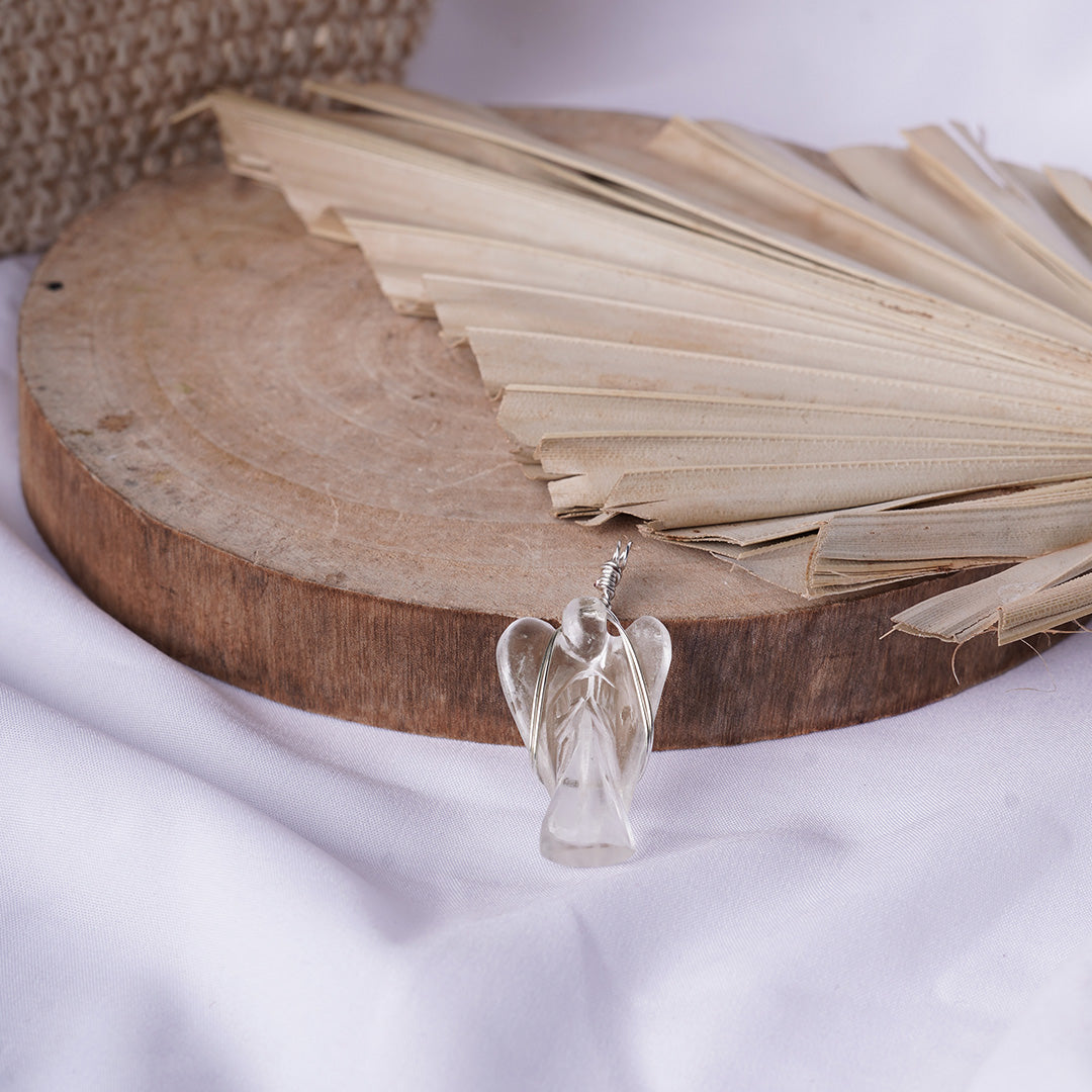 Clear Quartz Wire-Wrapped Angel Pendant