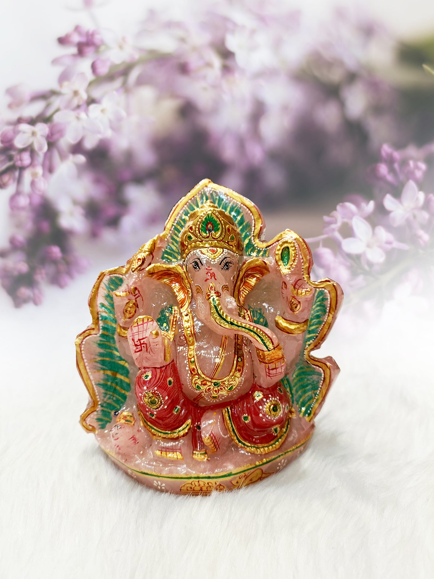 Rose Quartz Ganesh Sculpture-1280 grams