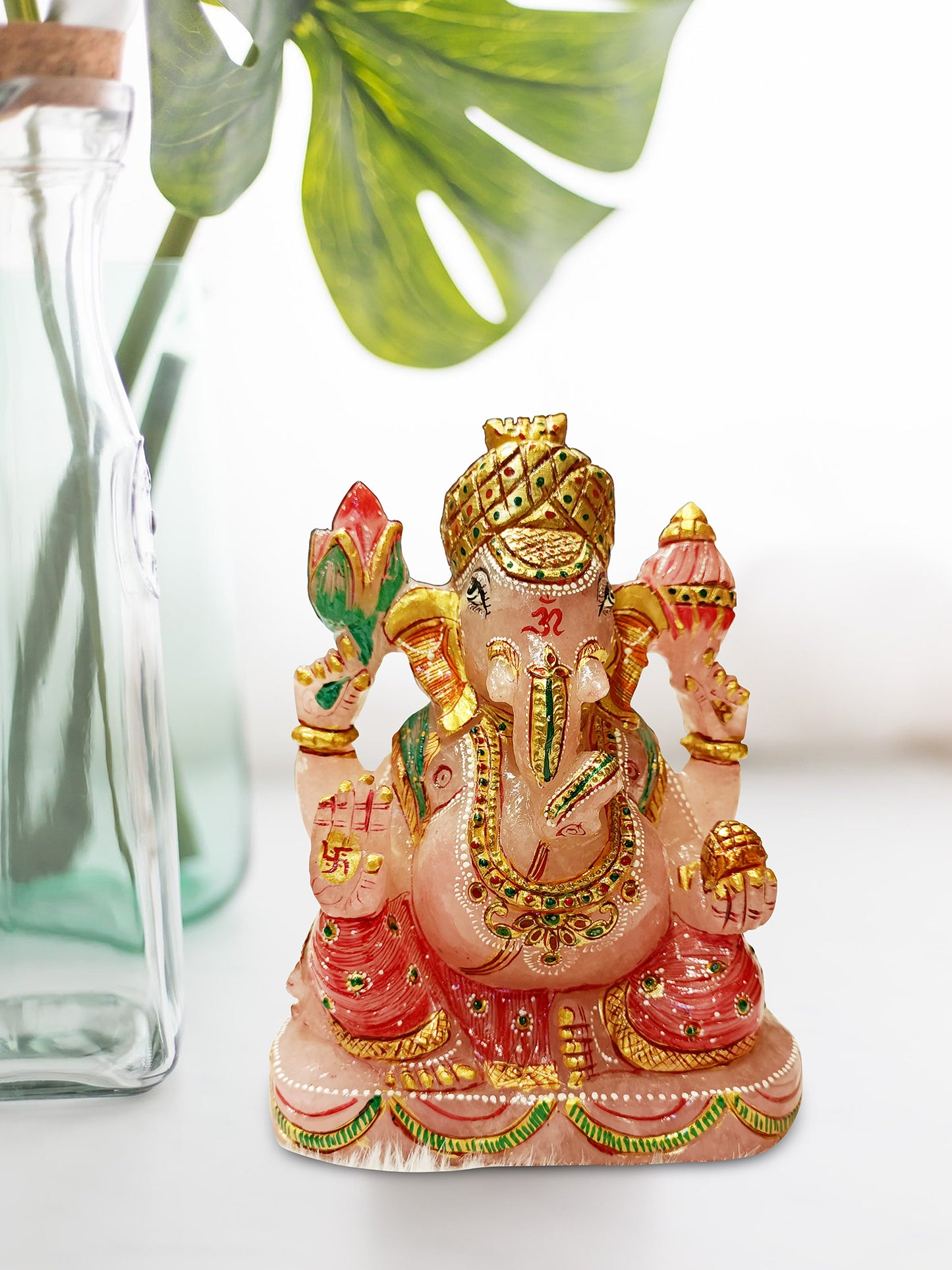 Rose Quartz Ganesh Statue- 2113 Grams