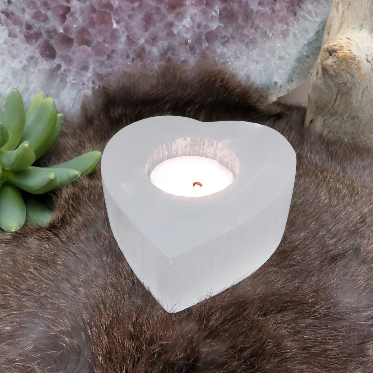 Selenite Tea Light Candle Heart Shape Holder