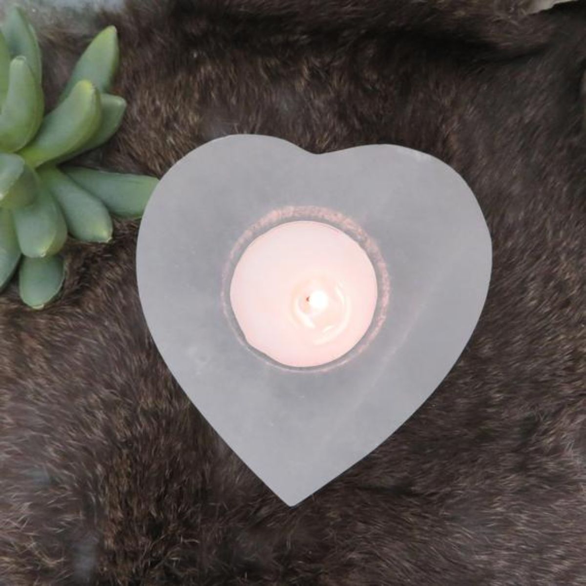 Selenite Tea Light Candle Heart Shape Holder