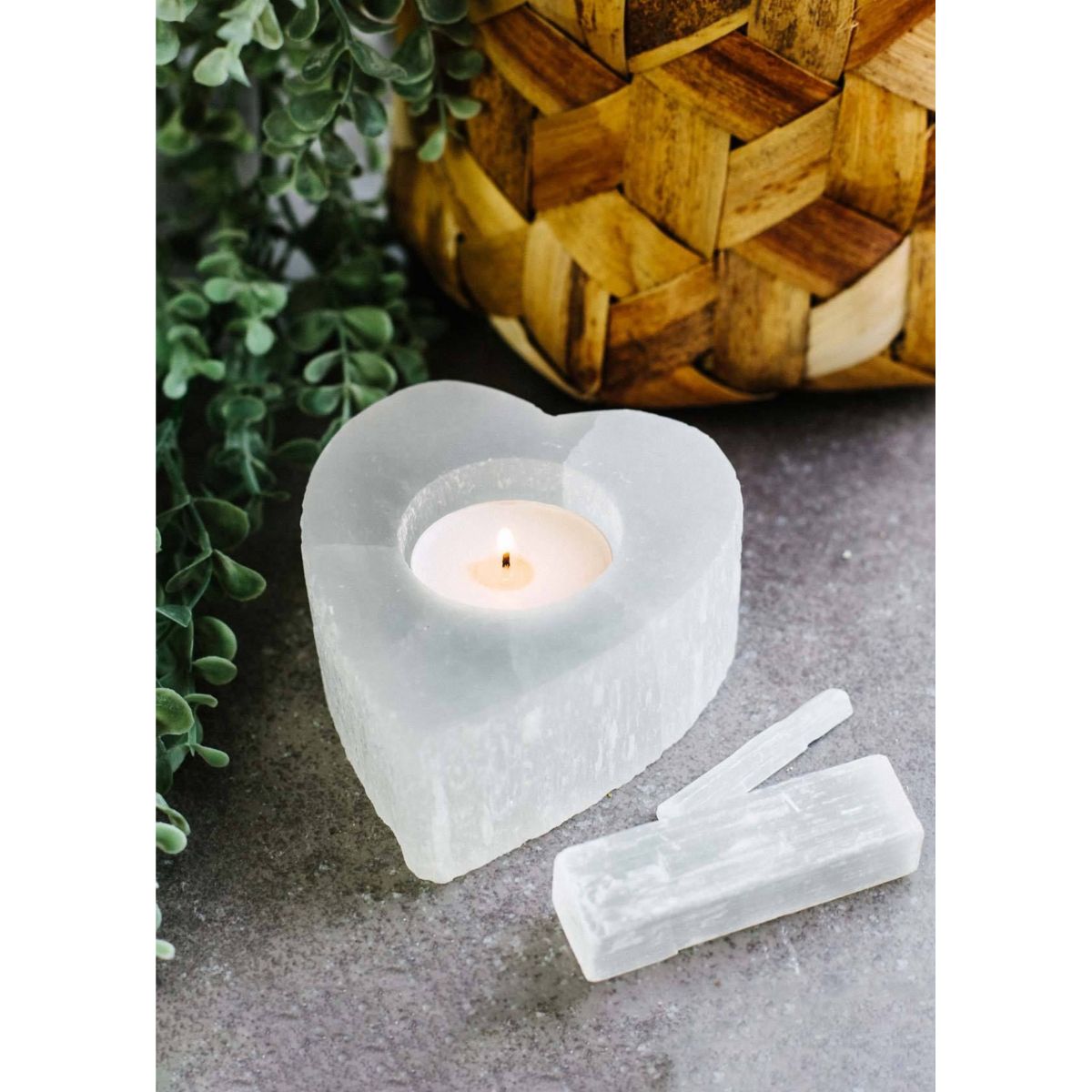 Selenite Tea Light Candle Heart Shape Holder