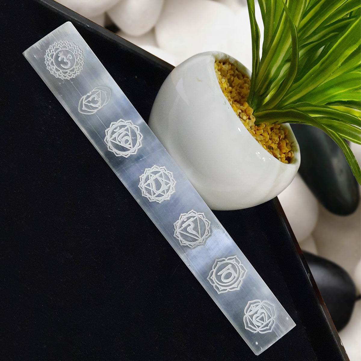 Selenite Stick Seven Chakra Symbols