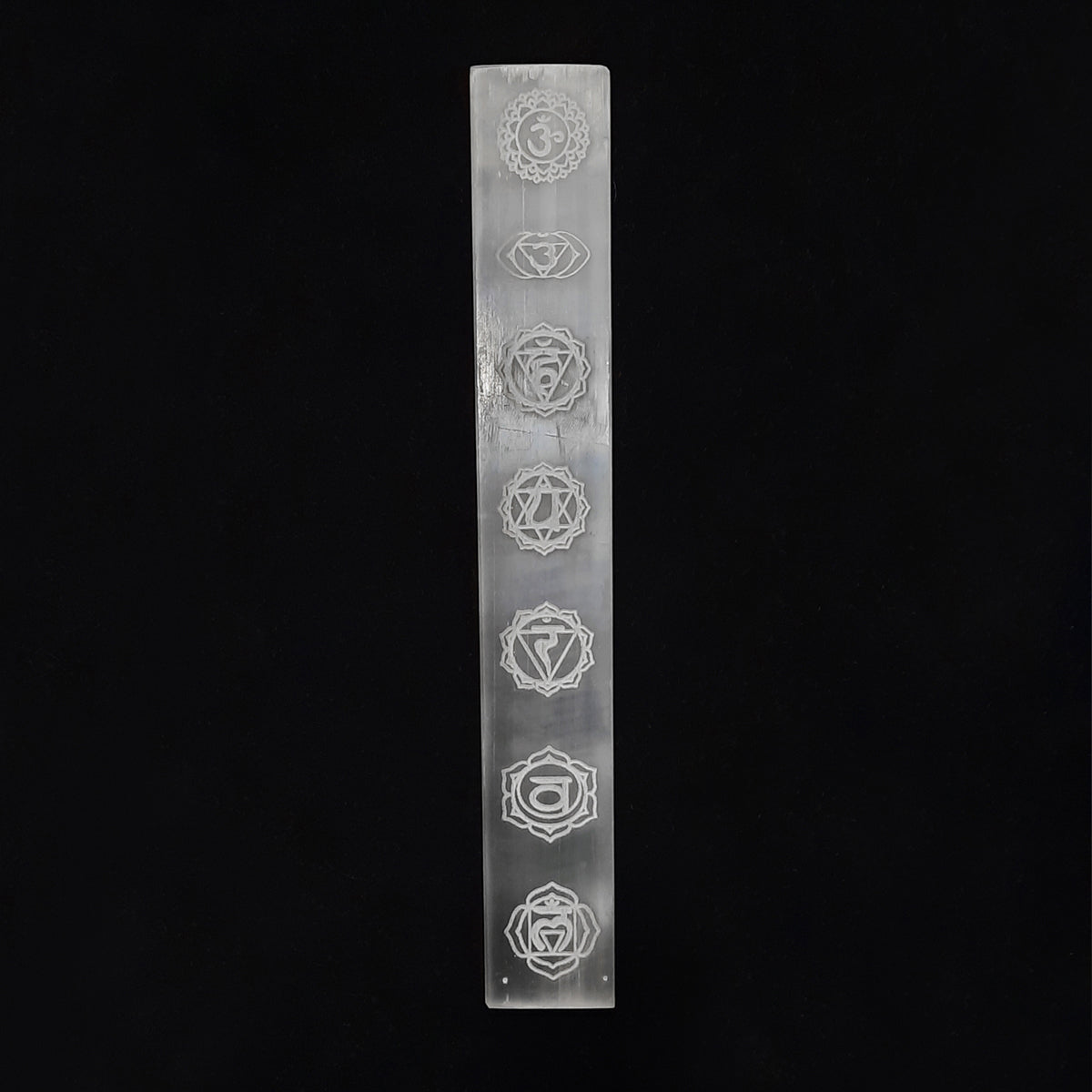 Selenite Stick Seven Chakra Symbols