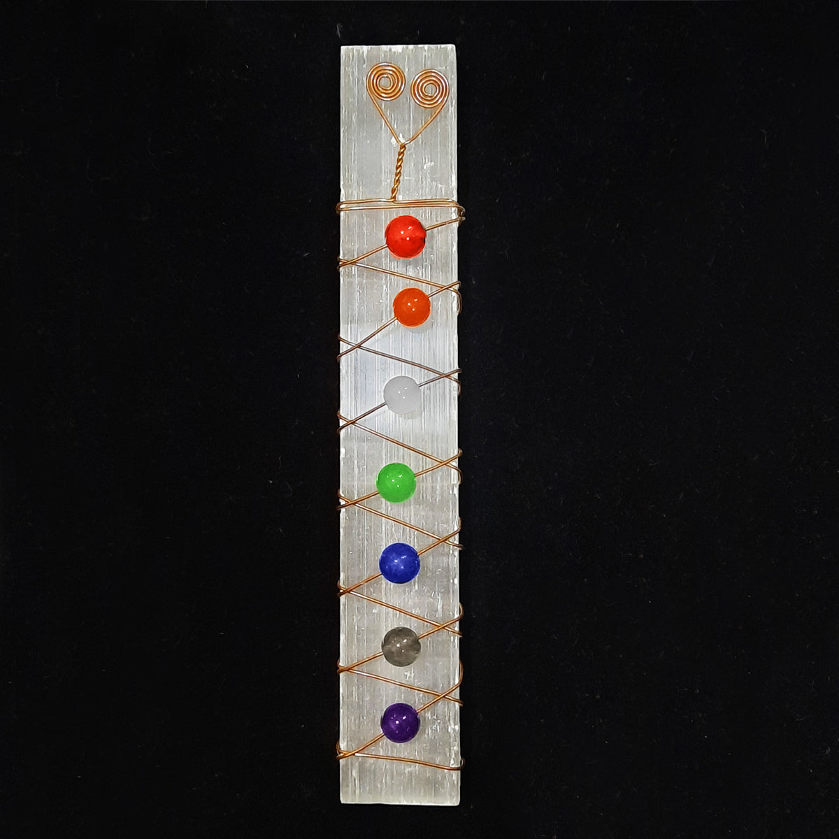 7 Chakra Stones Beads Copper Wire Wrapped Raw Selenite Stick Wand