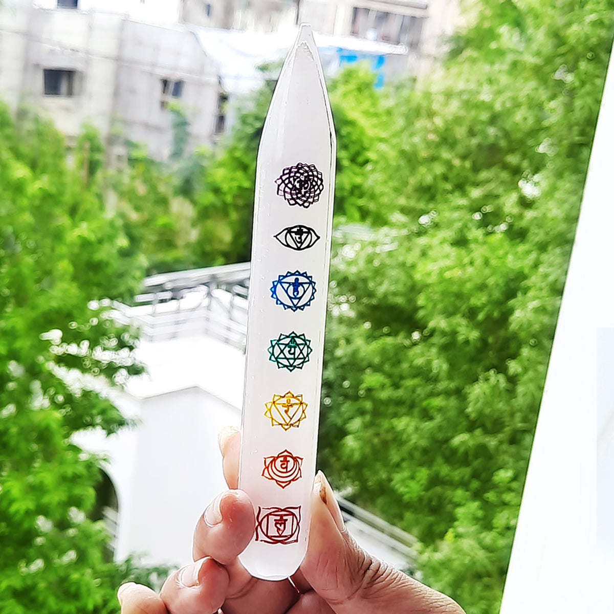 Selenite 7 Chakra Wand