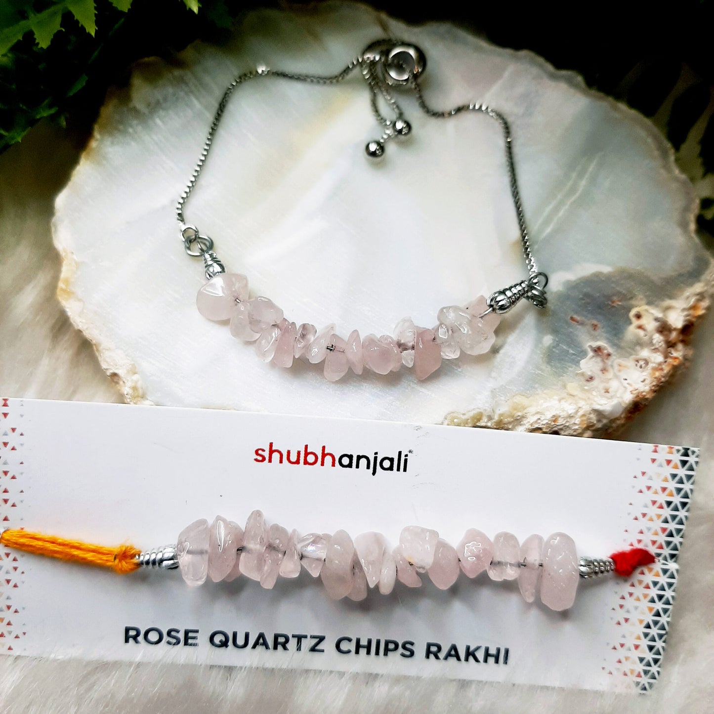 Rose Quartz Chips Rakhi