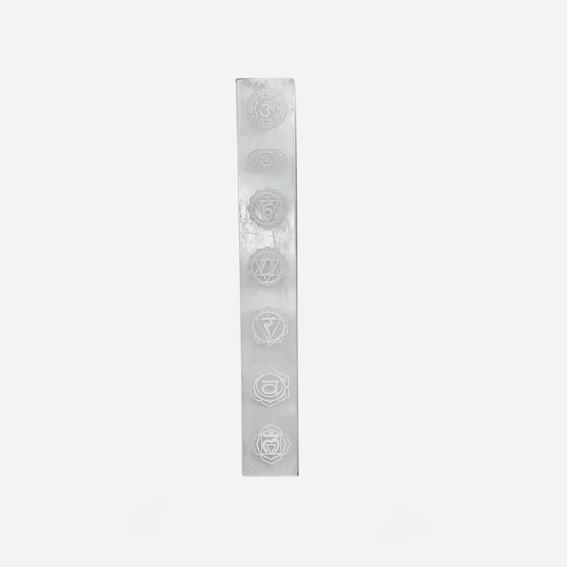 Selenite Stick Seven Chakra Symbols