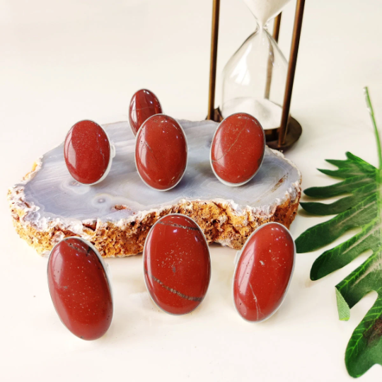 Oval/Drop Shape Red Jasper Rings